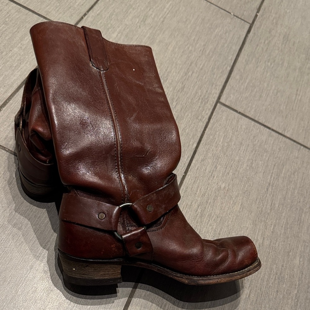 Women's Brown Leather Harness Moto Boots - Picture 6 of 6